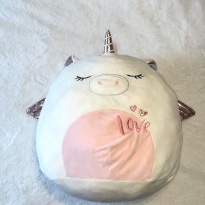 Unicorn pink and white unicorn with hearts Squishmallow